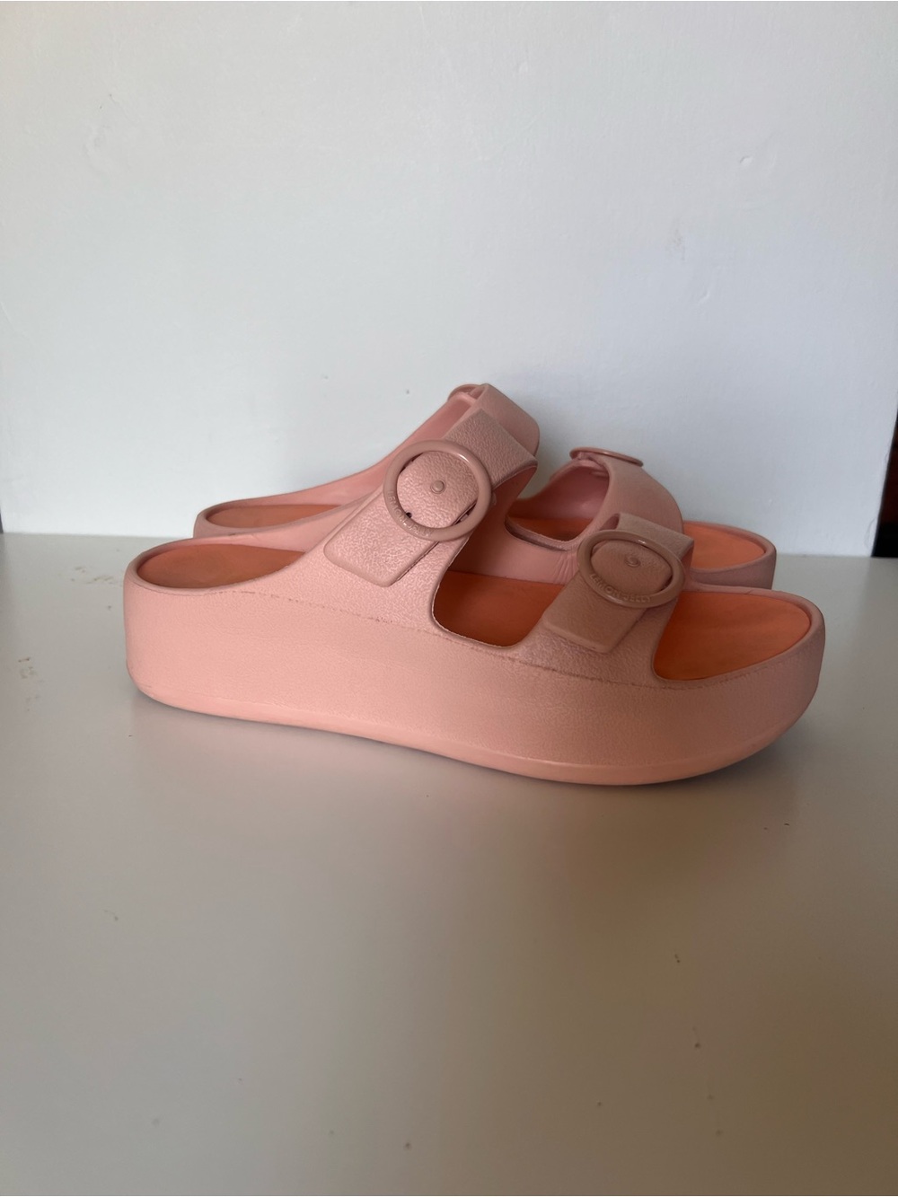 Women's Platform Double-Buckle Slide Sandals in Soft Pink